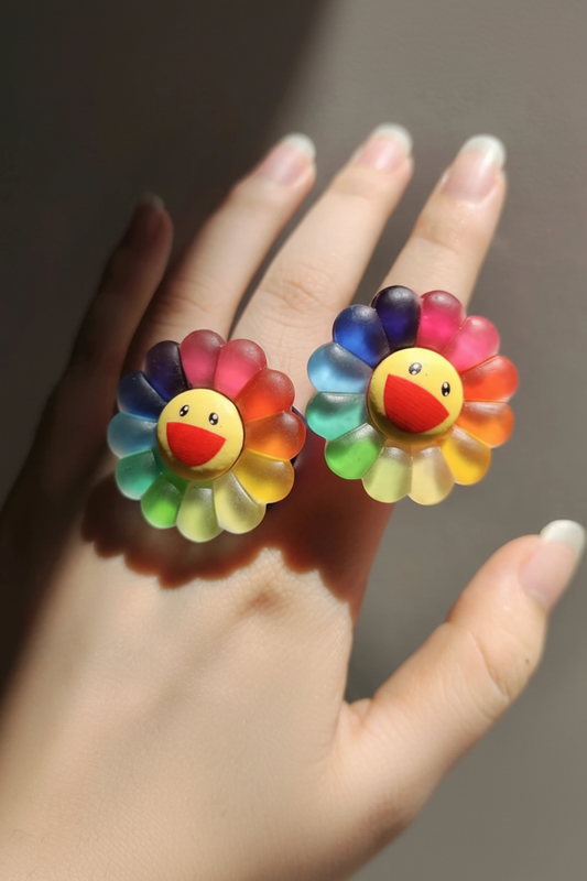 Rainbow Smiley Flower Ring 🌈🌼
