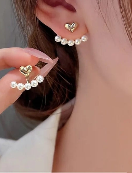 Pearl Heart Ear Cuff Earrings