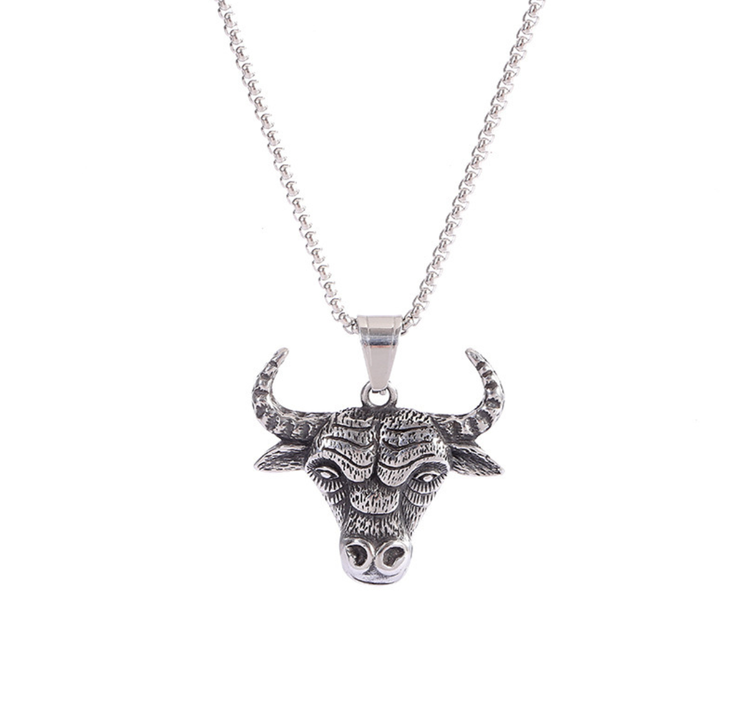 Stainless Steel Bull Head Pendant Necklace