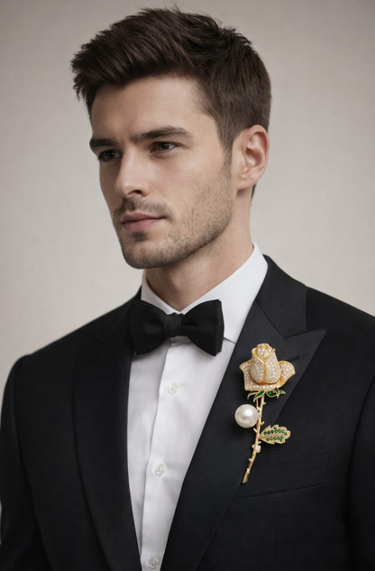 Elegant Pearl Rose Brooch