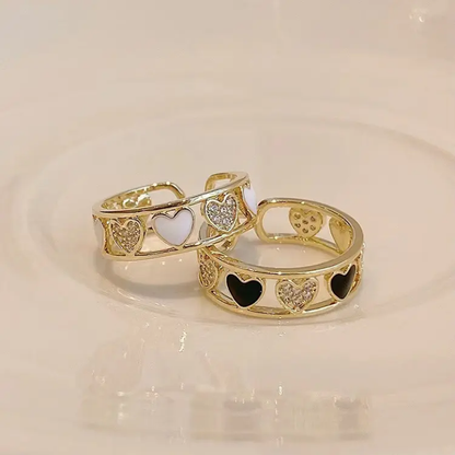 Heart Motif Gold-Tone Rings – Elegant Openwork Heart Band Ring ( Pack of 2)