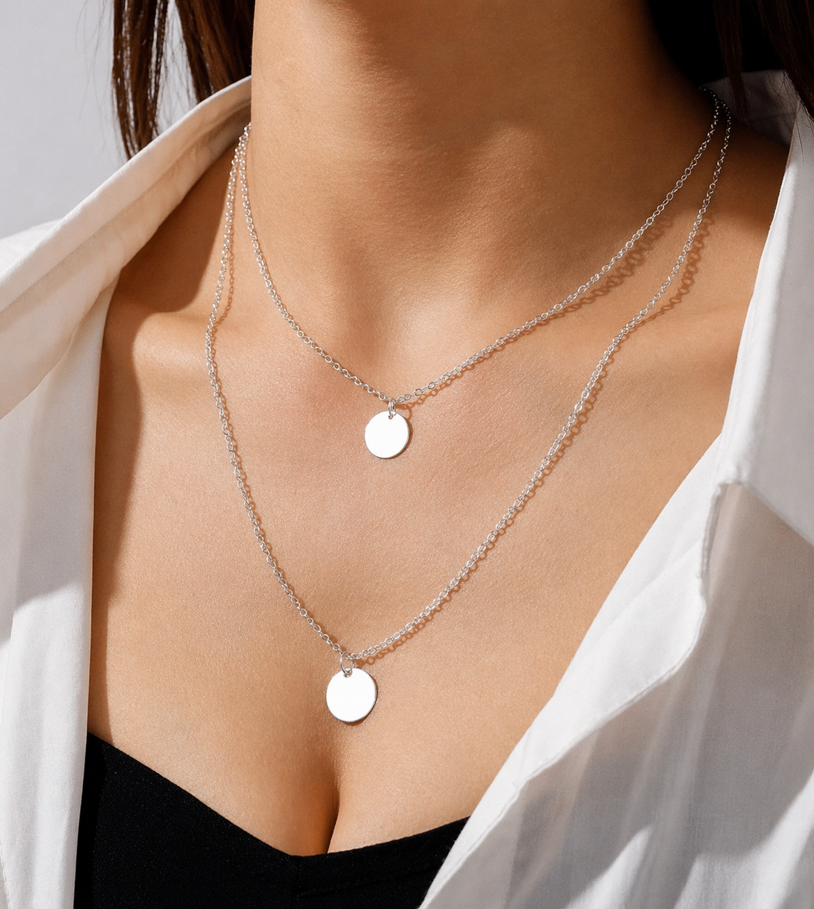 Minimalist Double Disc Layered Necklace