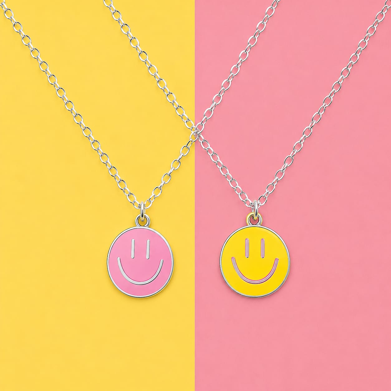 Colorful Smiley Face Pendant Necklace – Cute Enamel Necklace for Women & Girls