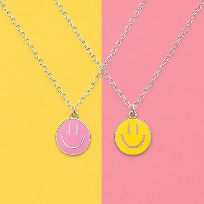 Colorful Smiley Face Pendant Necklace – Cute Enamel Necklace for Women & Girls