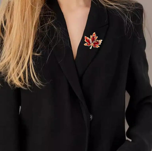 Red Crystal Floral Brooch for Women – Elegant Leaf Design