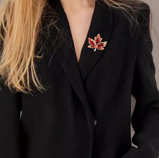 Red Crystal Floral Brooch for Women – Elegant Leaf Design