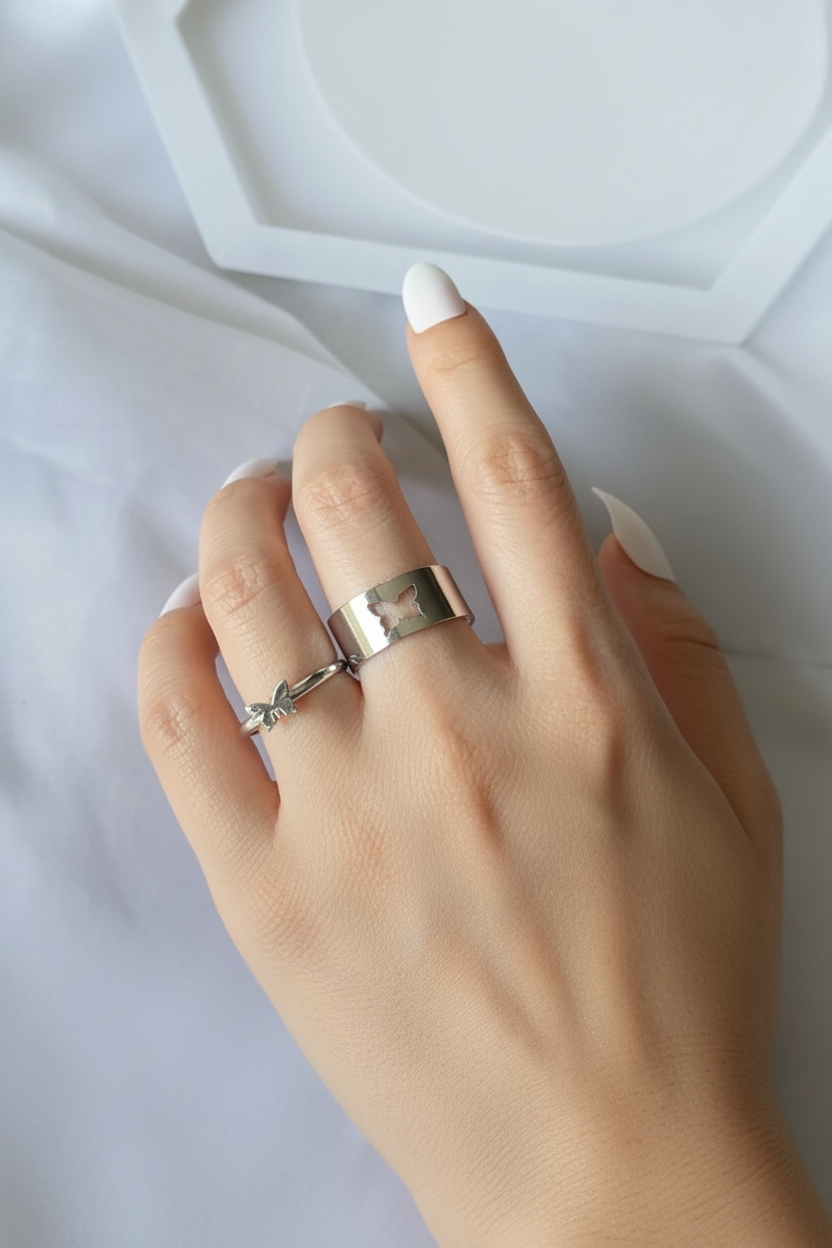 Butterfly Charm Ring Set