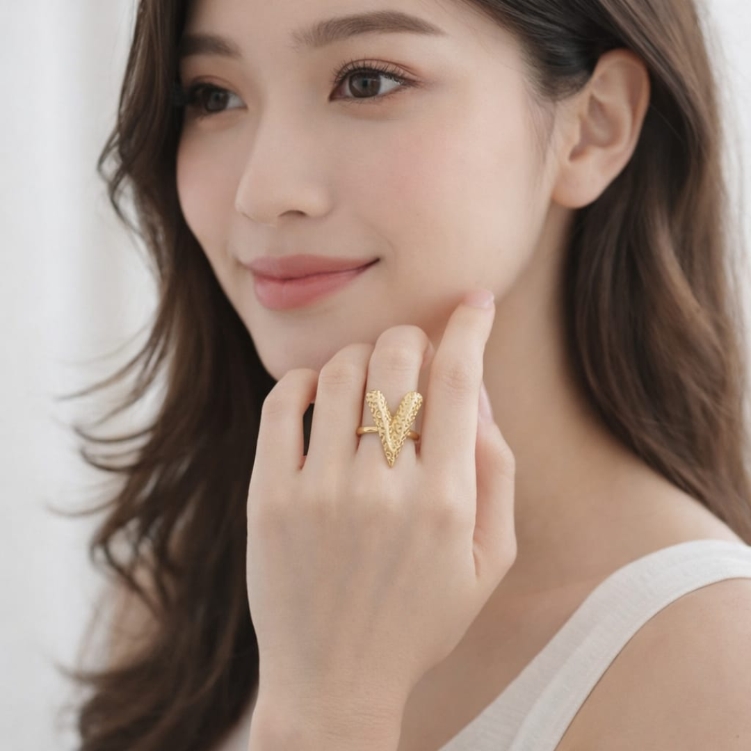 Golden Heartline Statement Ring