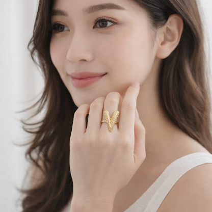 Golden Heartline Statement Ring