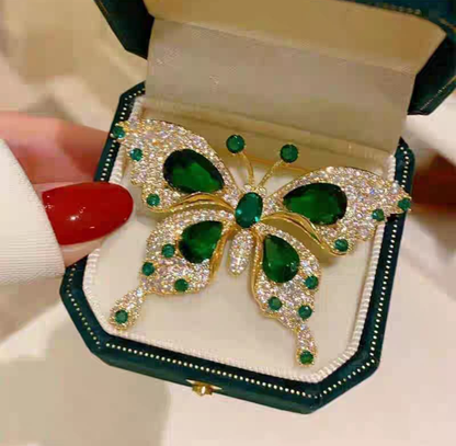 Emerald Crystal Butterfly Brooch