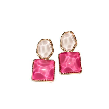 Pink & White Statement Drop Earrings – Elegant Geometric Fashion Earrings