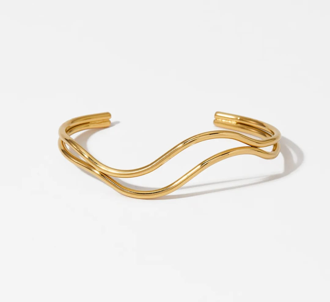 Double Wave Gold Cuff Bracelet