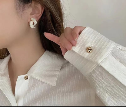 Chic Double Curve Crystal Stud Earrings