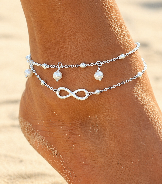Infinity Pearl Anklet Bracelet (Double Layer)
