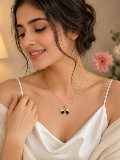 Black Bow Pendant Necklace