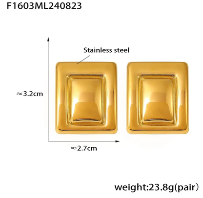 Sculpted Square Gold Stud Earrings