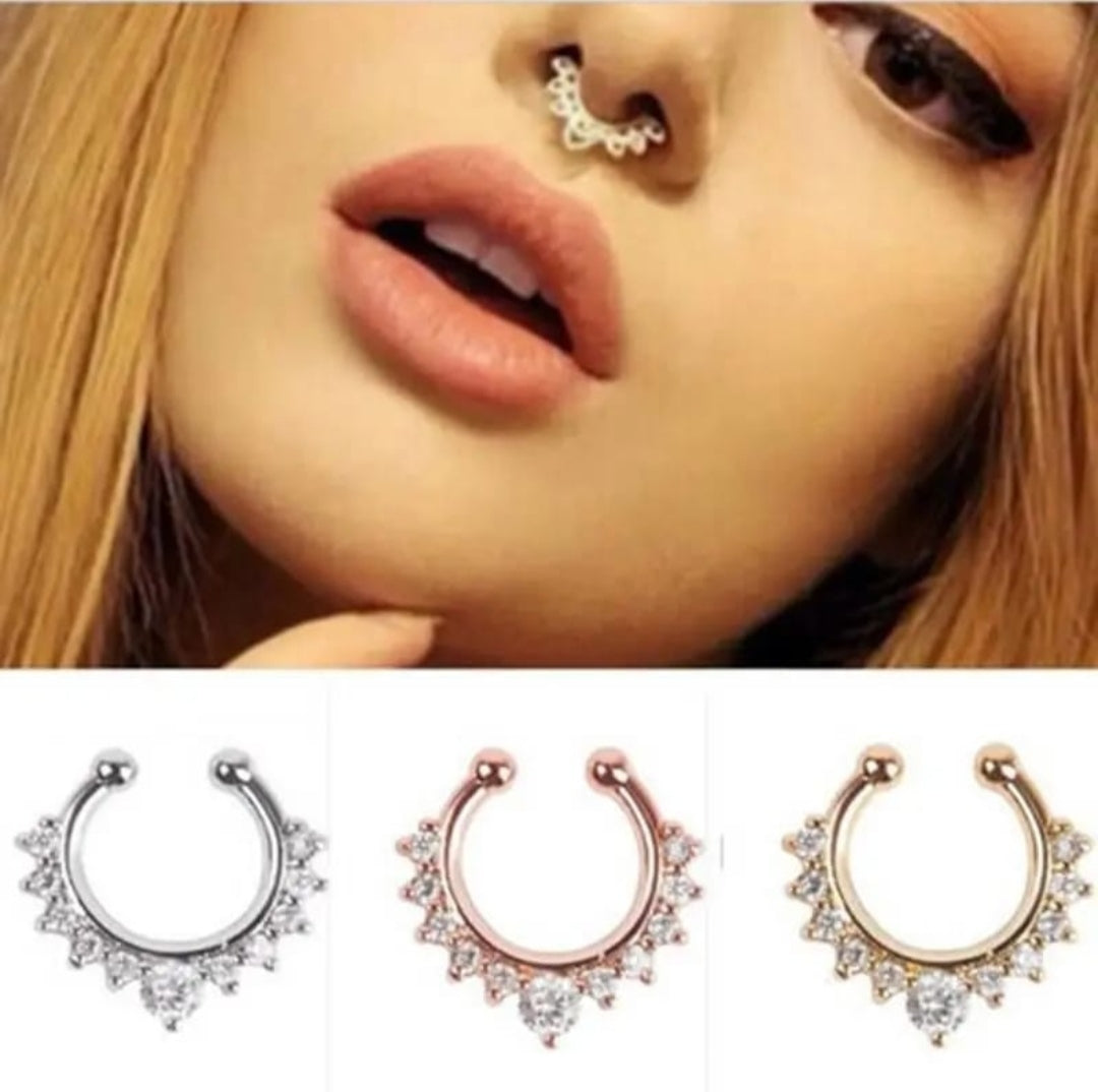 Ornate Crescent Septum Ring – Silver, Gold & Rose Gold