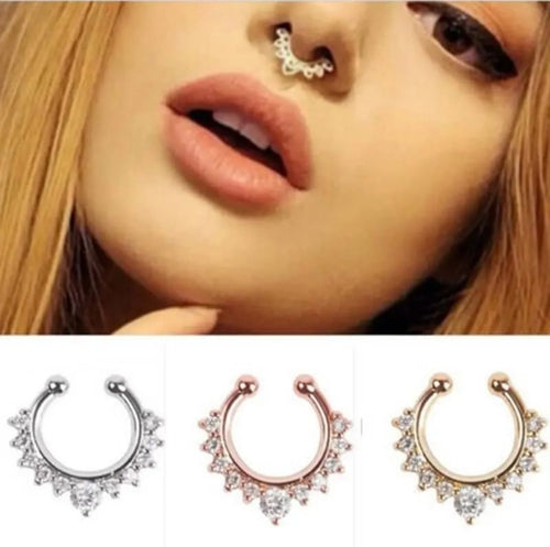 Ornate Crescent Septum Ring – Silver, Gold & Rose Gold