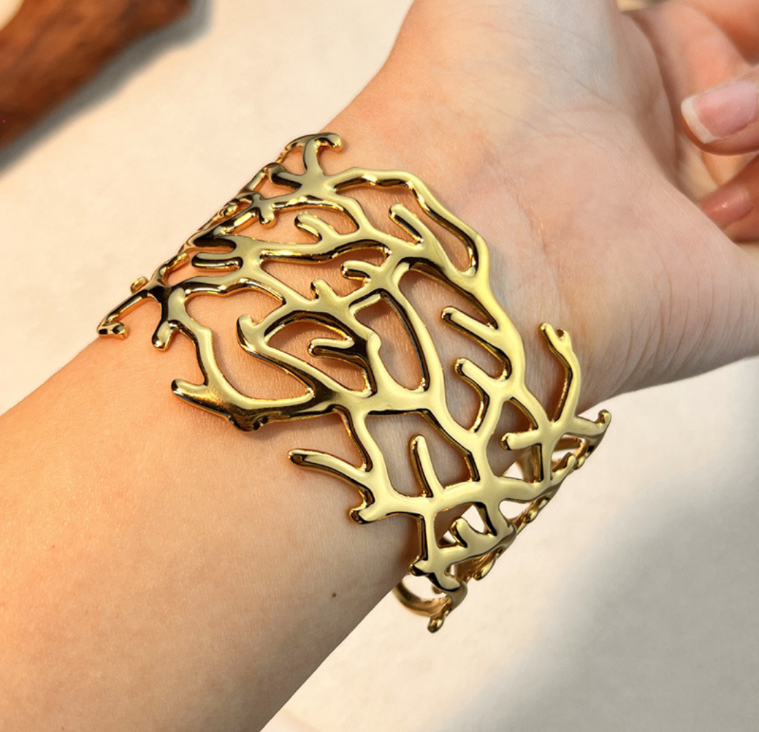 ✨ Organic Gold Coral Cuff Bracelet