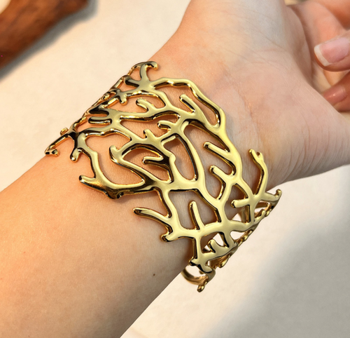 ✨ Organic Gold Coral Cuff Bracelet