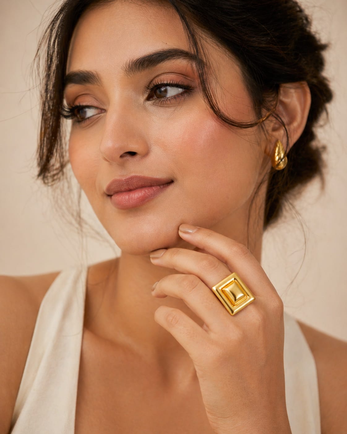 Gold Geometric Rectangle Statement Ring – Bold Modern Ring for Women