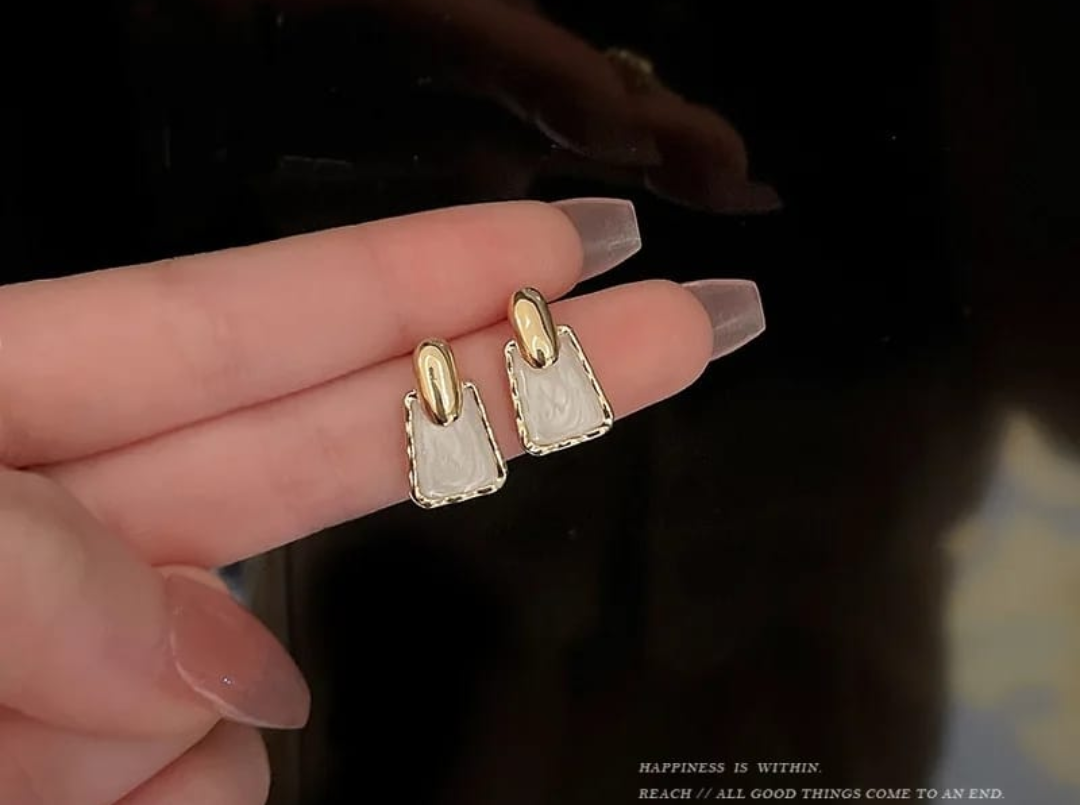 Minimalist Gold White Geometric Stud Earrings