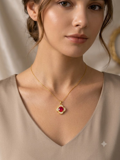 Gold Plated Red Stone Pendant Necklace for Women