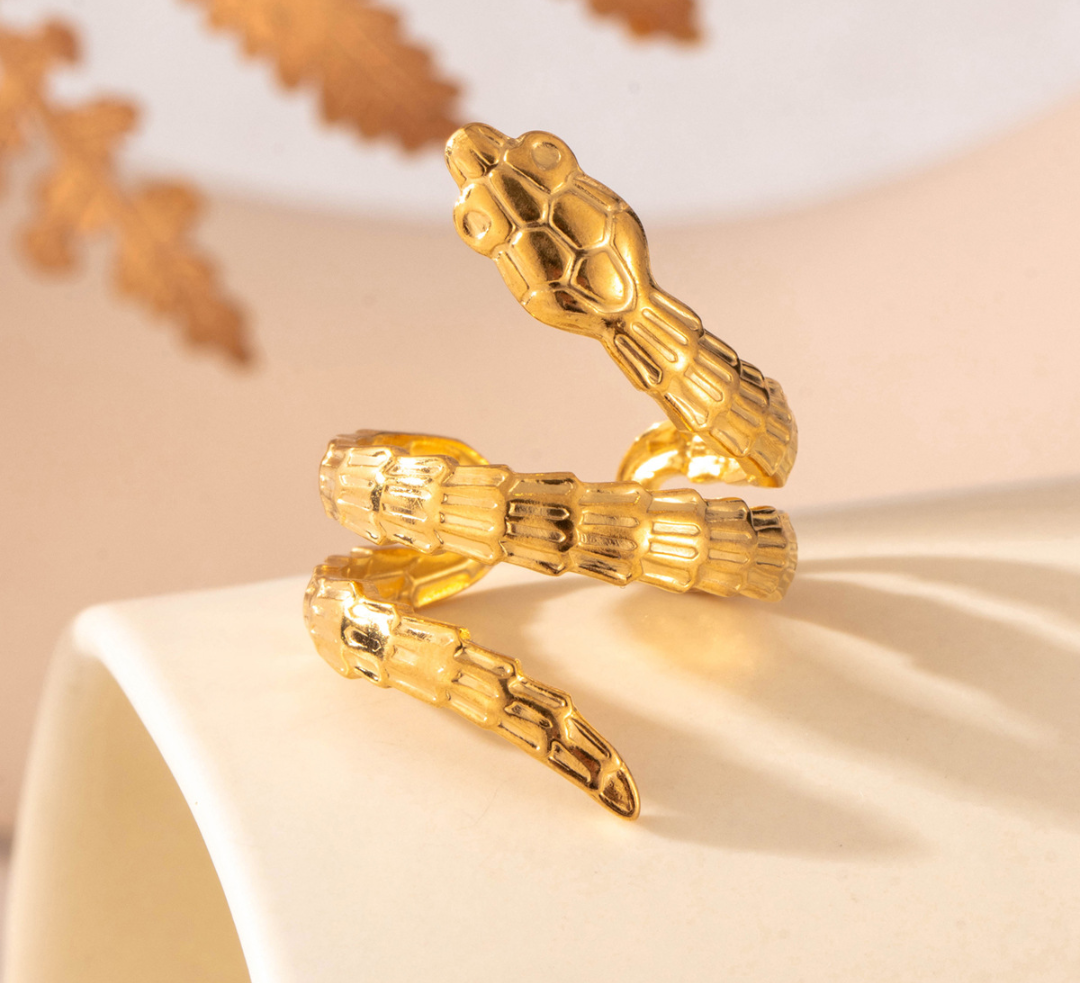Golden Serpent Wrap Statement Ring