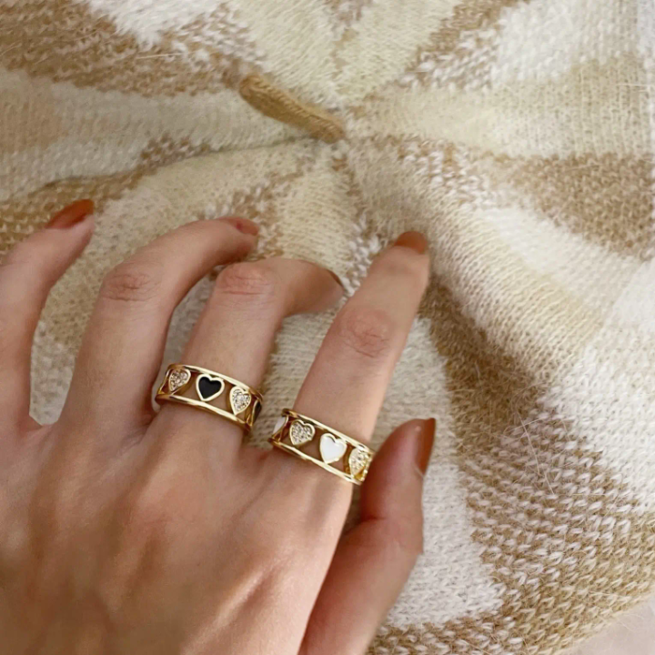 Heart Motif Gold-Tone Rings – Elegant Openwork Heart Band Ring ( Pack of 2)