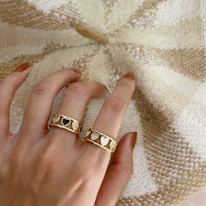 Heart Motif Gold-Tone Rings – Elegant Openwork Heart Band Ring ( Pack of 2)