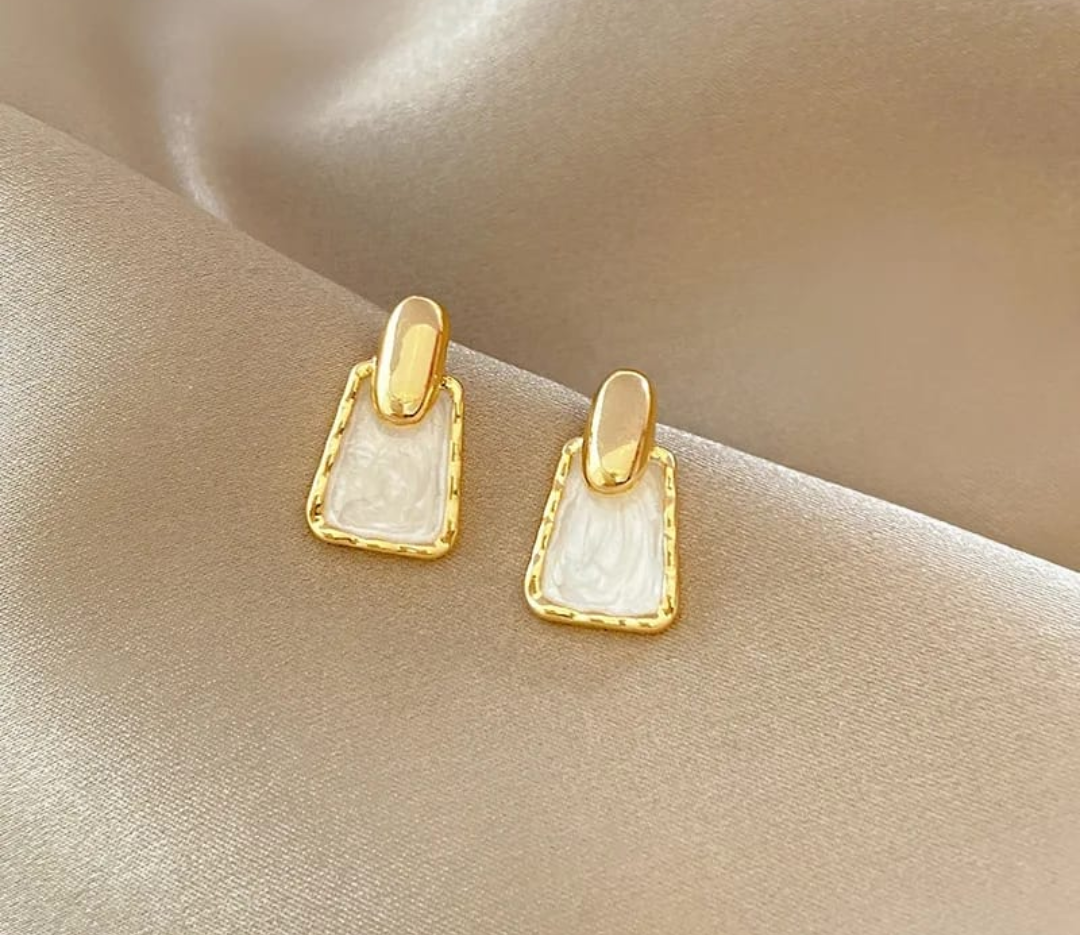 Minimalist Gold White Geometric Stud Earrings