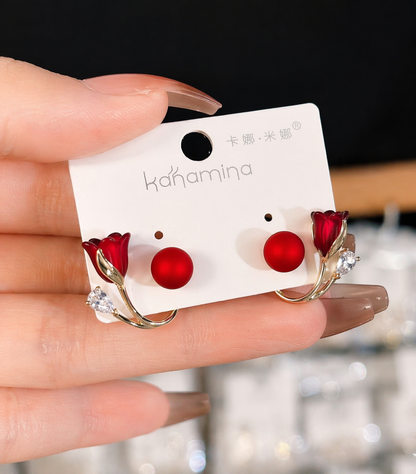 Red Floral Hoop Earrings