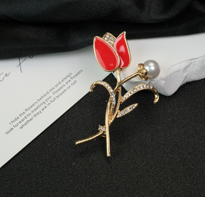 Elegant Pearl Tulip Brooch