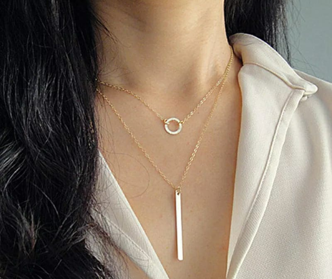 Minimalist Double Layer Bar Pendant Necklace