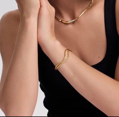 Double Wave Gold Cuff Bracelet