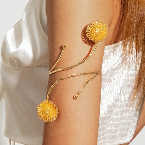 Gold Floral Double-Wrap Armlet – Elegant Statement Arm Cuff for Women