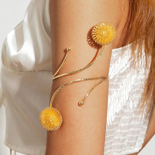 Gold Floral Double-Wrap Armlet – Elegant Statement Arm Cuff for Women
