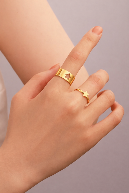 Elegant Star Couple Ring Set – Minimal Silver Adjustable Rings