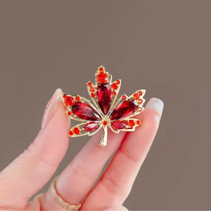 Red Crystal Floral Brooch for Women – Elegant Leaf Design