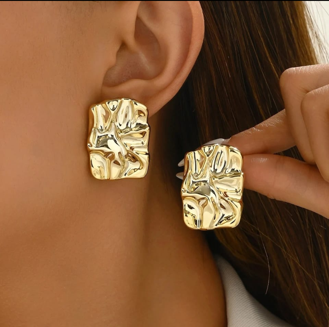 Gold Melted Texture Statement Studs