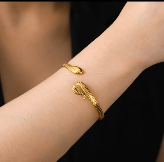 Gold Snake Open Cuff Bracelet