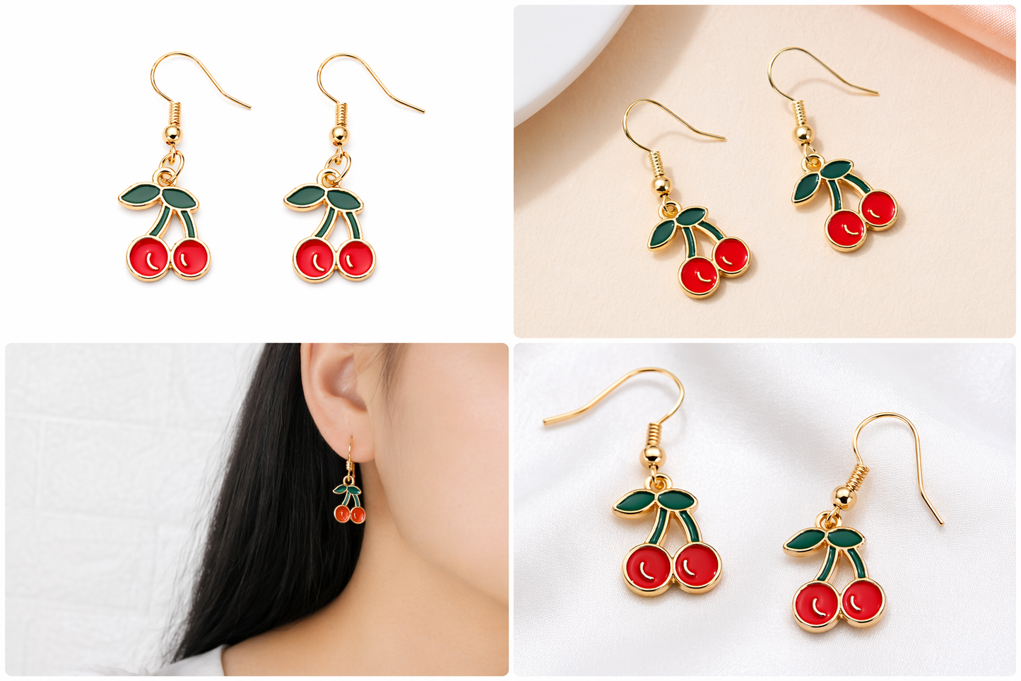 🍒 Cherry Drop Earrings – Cute & Fresh Style
