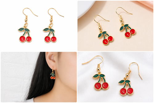 🍒 Cherry Drop Earrings – Cute & Fresh Style