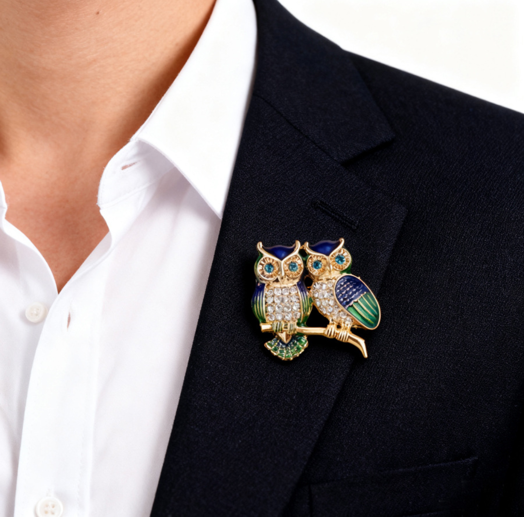 Elegant Crystal Owl Brooch