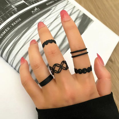 Matte Black Minimalist Stackable Ring Set (5-Piece)