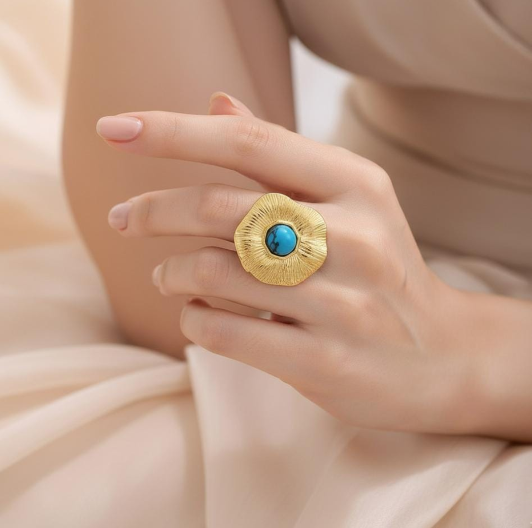 Turquoise Sunburst Statement Ring