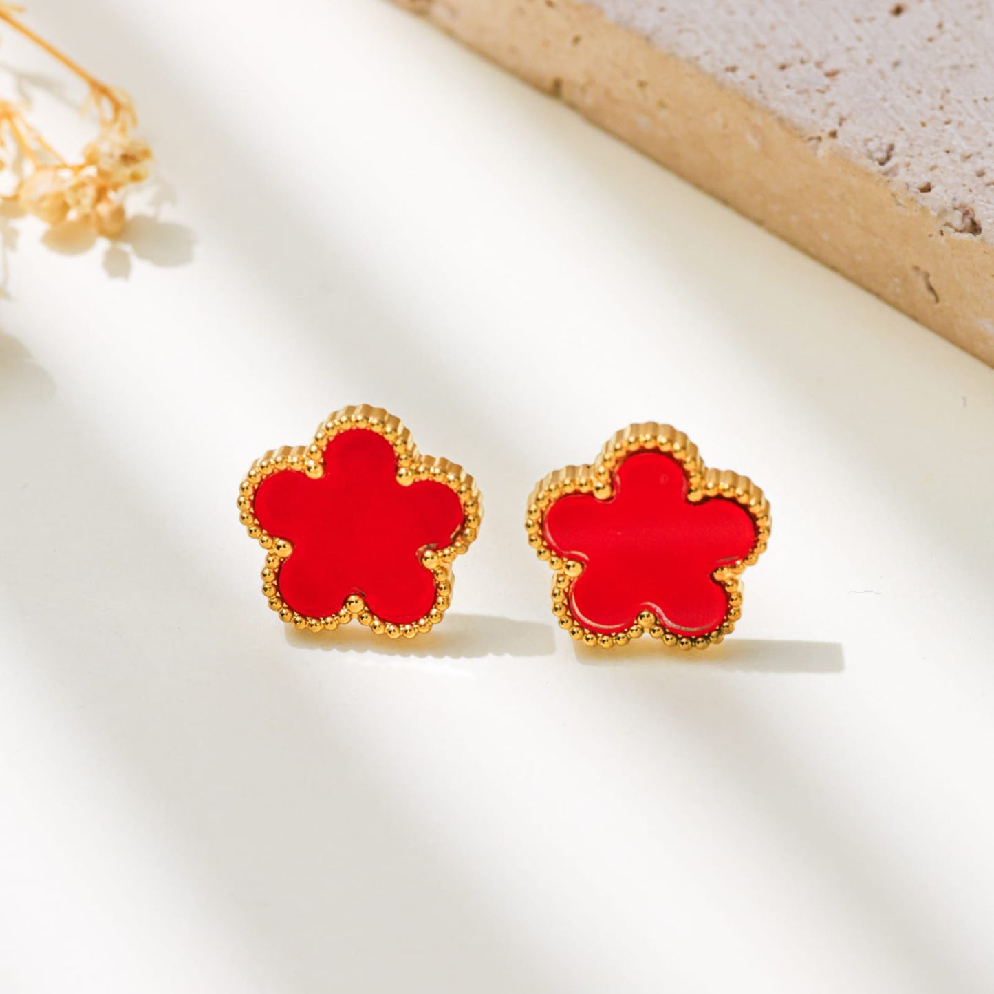 Gold-Tone Clover Flower Stud Earrings – Colorful Enamel Floral Earrings for Women