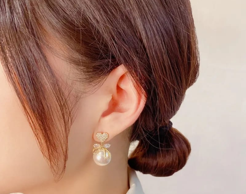 Sparkling Heart Pearl Drop Earrings
