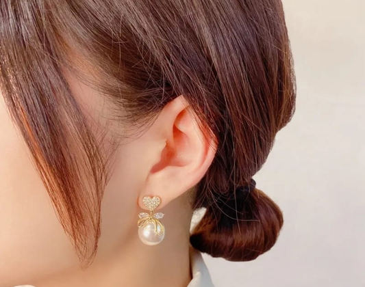 Sparkling Heart Pearl Drop Earrings