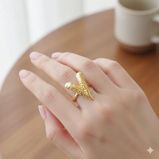 Golden Heartline Statement Ring